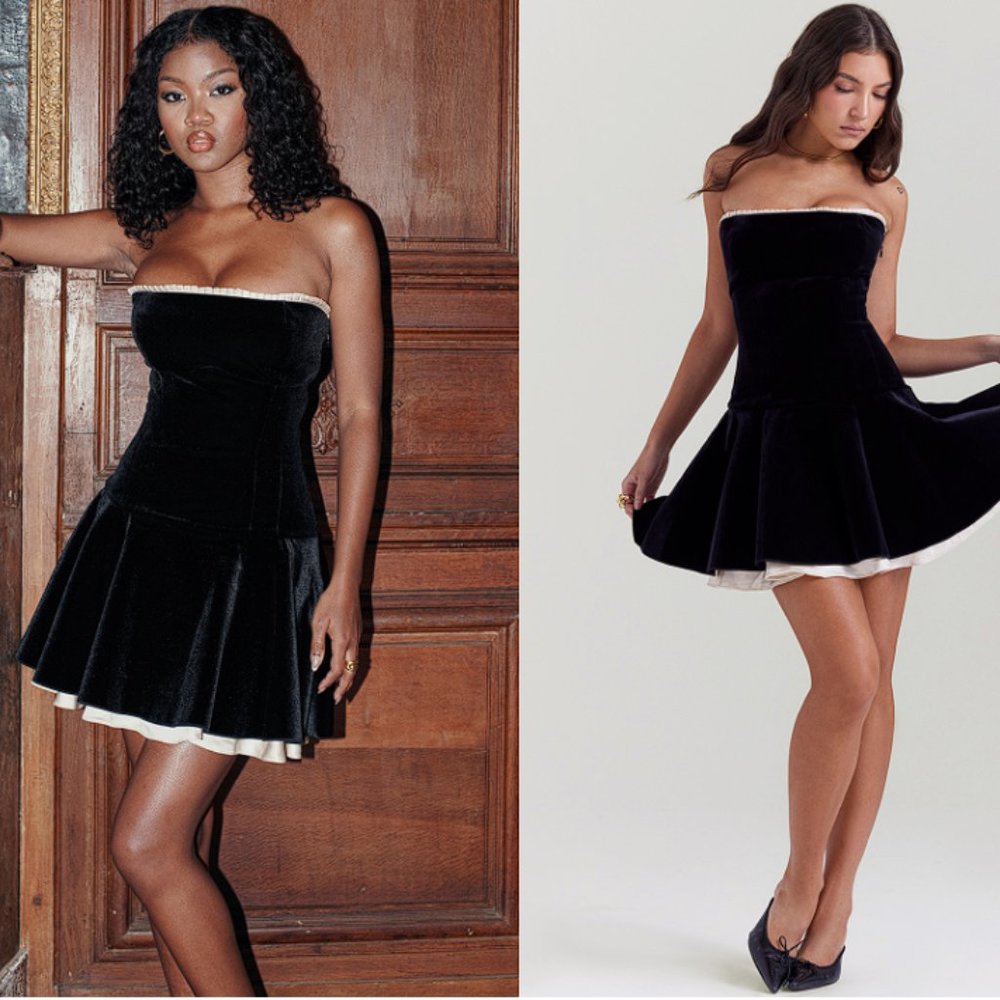 HOUSE OF CB 'Marilla' Black Velvet Strapless Dress NWOT - Picture 6 of 12